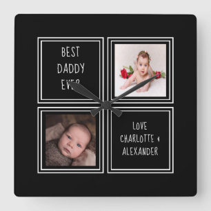 Make Your Own Two Photo and Text Template Square Wall Clock
