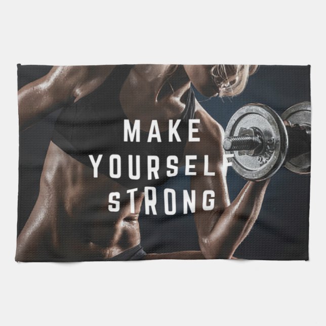 Make Yourself STRONG. Women's Workout Motivational Kitchen Towel (Horizontal)