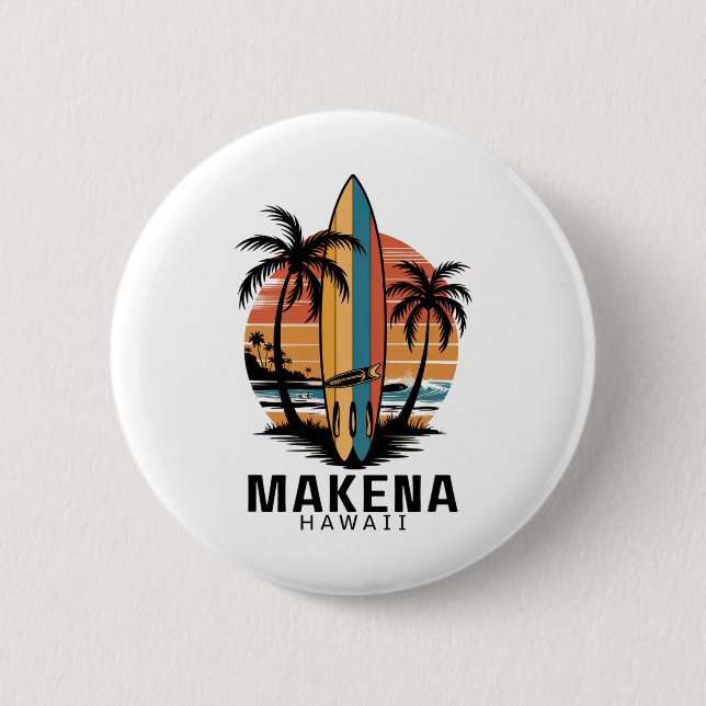 Makena Beach Hawaii Surfing Surfer  2 Inch Round Button (Front)