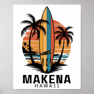 Makena Beach Hawaii Surfing Surfer Poster