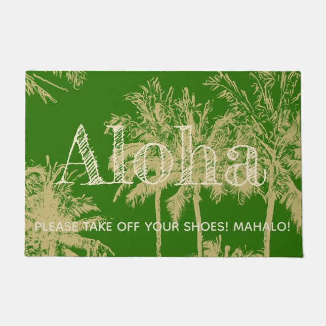 Makena Beach Hawaiian Sketchy Palms Aloha Doormat (Front)