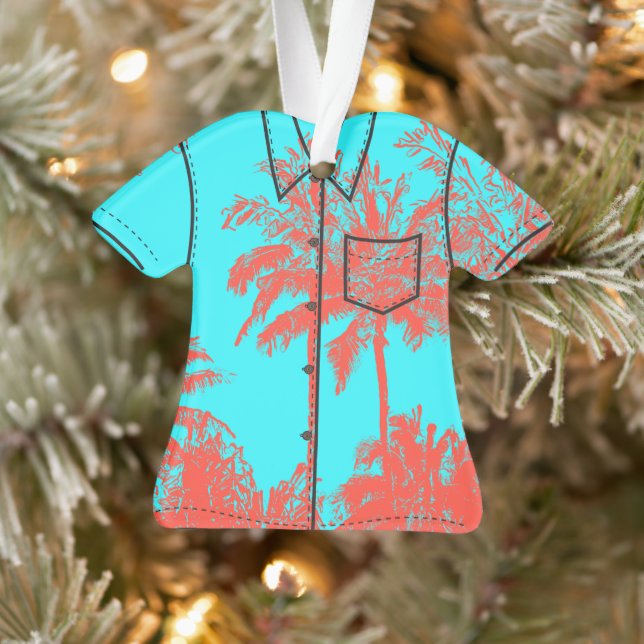 Makena Beach Hawaiian Sketchy Palms Aloha Shirt Ornament (Tree)