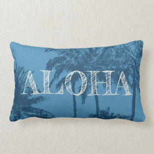 Makena Beach Hawaiian Sketchy Palms Reversible Lumbar Pillow