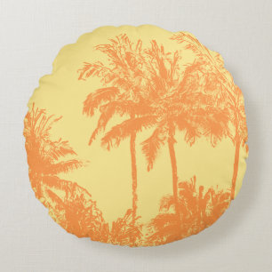 Makena Beach Hawaiian Sketchy Palms Reversible Round Pillow