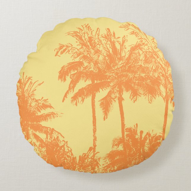 Makena Beach Hawaiian Sketchy Palms Reversible Round Pillow (Front)
