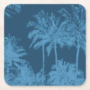 Makena Beach Hawaiian Sketchy Palms Square Paper Coaster