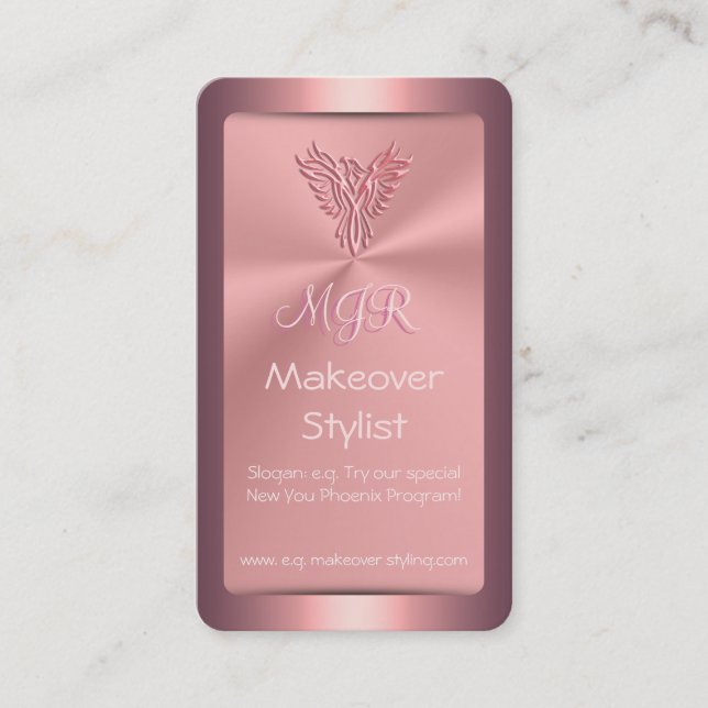 Makeover Stylist for Women, Pink Phoenix Business Card (Front)
