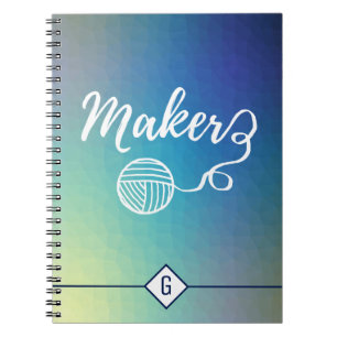Maker Crafts Monogram Blue Gradient Geometric Notebook