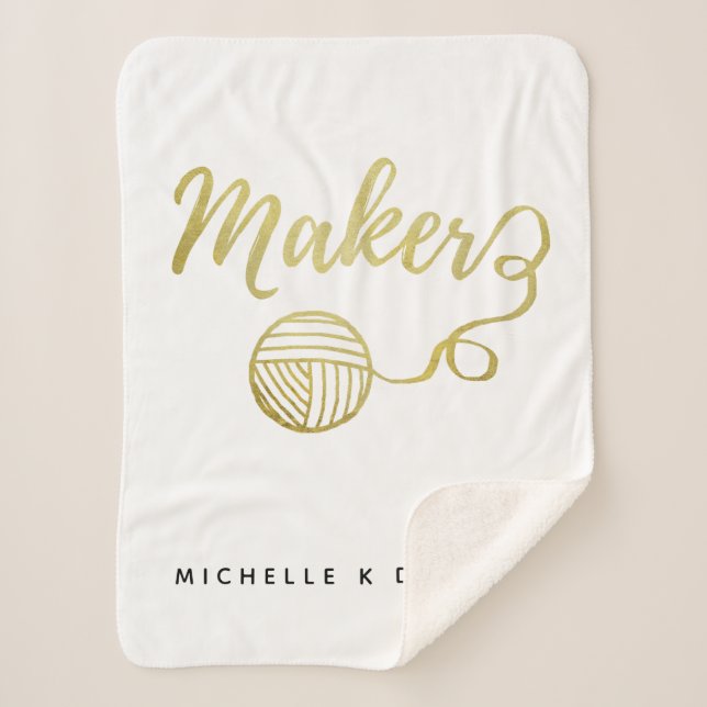 Maker Crafts Typography Print + Name Faux Gold Sherpa Blanket (Front)