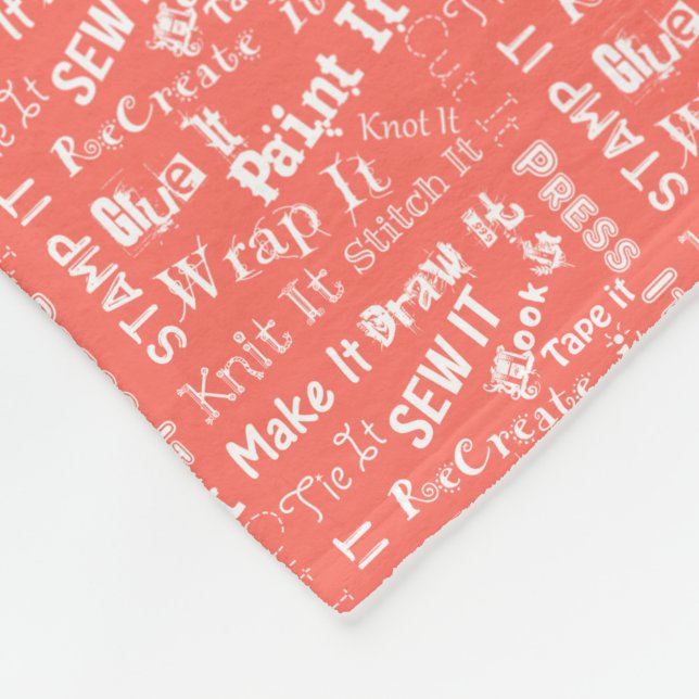 Maker Crafts Typography Print White + Living Coral Fleece Blanket (Corner)