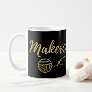 Maker • Yarn & Crafts Typography Faux Gold Coffee Mug