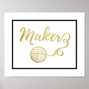 Maker Yarn + Crafts Typography Faux Gold Poster