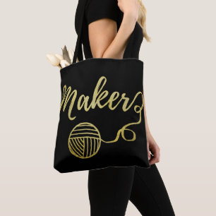 Maker • Yarn & Crafts Typography Faux Gold Tote Bag