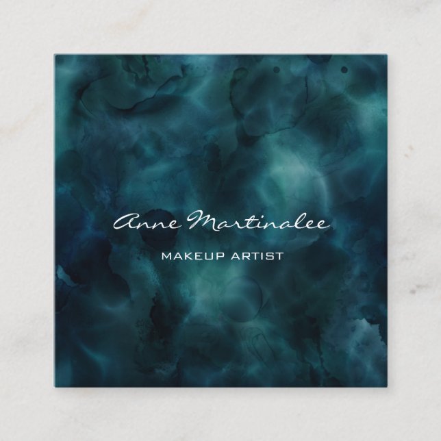 Makeup Artist Abstract Blue Ink Square Business Card (Front)