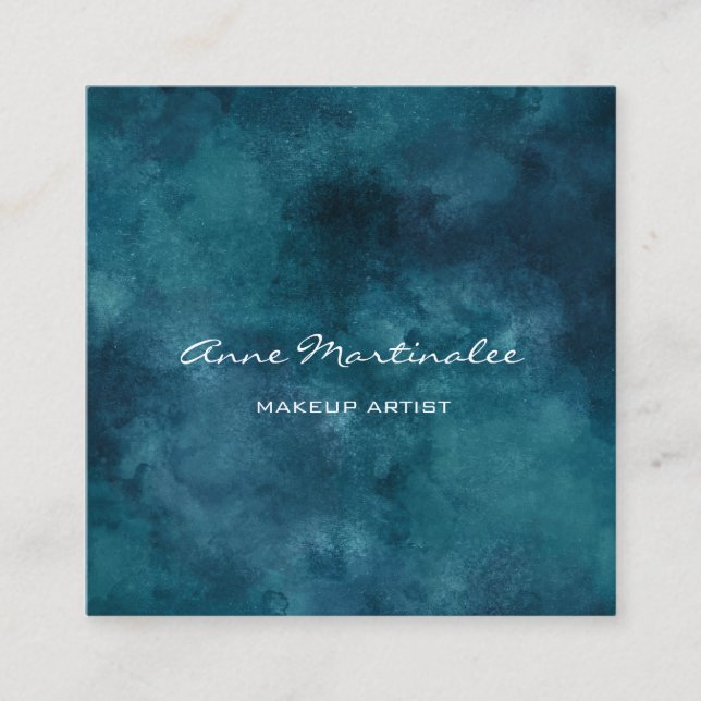 Makeup Artist Abstract Blue Square Business Card (Front)