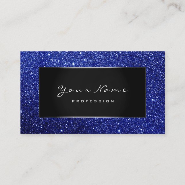 Makeup Artist Beauty Frame Blue Navy Glitter Business Card (Front)