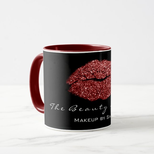 Makeup Artist Beauty Kiss Lip Bordeaux Red Glitter Mug (Front Left)