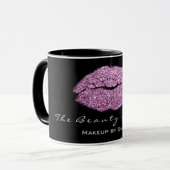 Makeup Artist Beauty Kiss Lip Purple Black Glitter Mug (Front Left)
