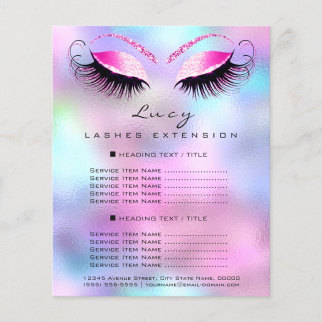 Makeup Artist Beauty Lash Glitter Price List Pink Flyer (Front)