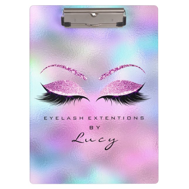 Makeup Artist Beauty Lashes Glitter Pink Blue Clipboard (Front)