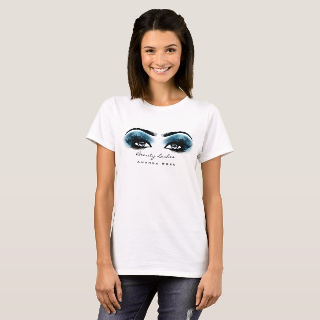 Makeup Artist Beauty Lashes Studio Blue Navy Eye T-Shirt (Front Full)