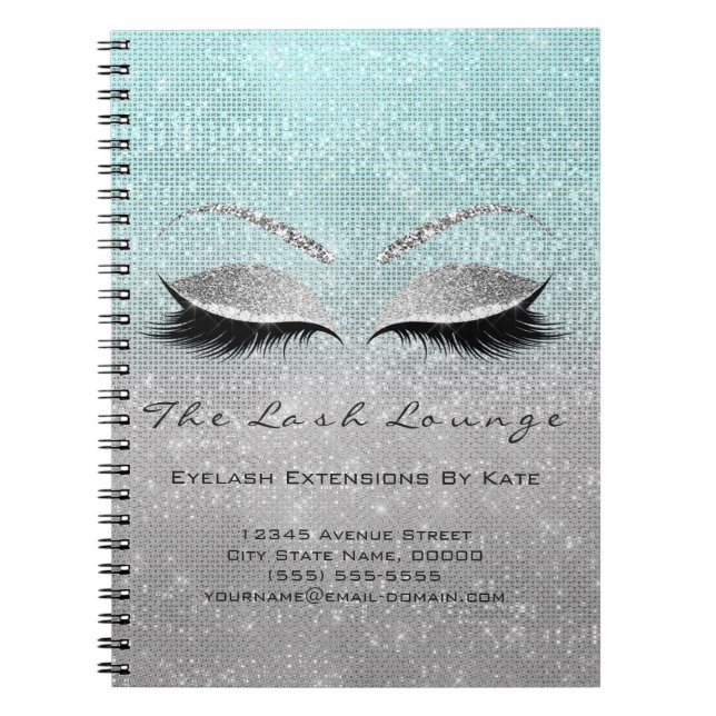 Makeup Artist Beauty Salon Blue Aqua Silver Grey Notebook (Front)