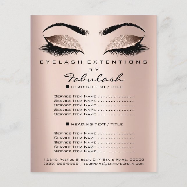 Makeup Artist Beauty Salon Glitter Flyer Pink Rose (Front)