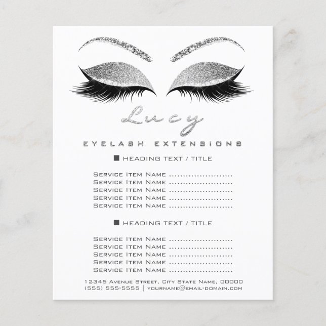 Makeup Artist Beauty Salon Glitter Price List Whit Flyer (Front)