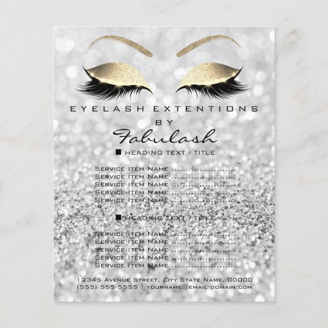 Makeup Artist Beauty Salon Gold Glitter Flyer Grey (Front)