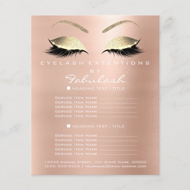 Makeup Artist Beauty Salon Gold Glitter Flyer Pink (Front)