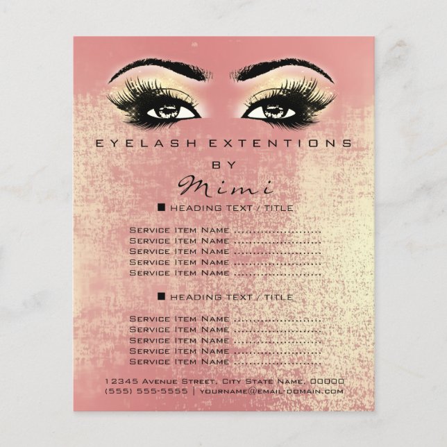 Makeup Artist Beauty Salon Lashes Flyer Peach Gold (Front)