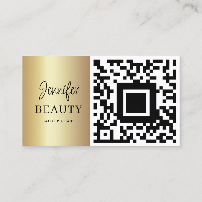 Makeup Artist Beauty Salon QR Code Modern Gold  Business Card (Front)