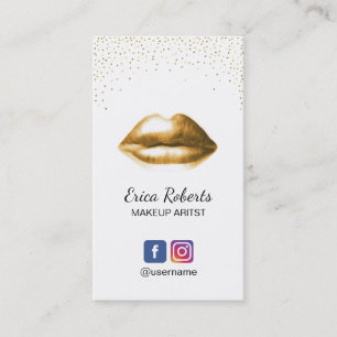 Makeup Artist Beauty Salon Trendy Gold Lips Business Card