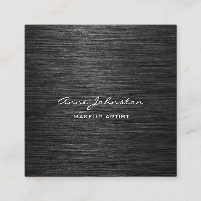 Makeup Artist Black Brushed Metal Square Business Card (Front)