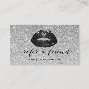 Makeup Artist Black Glitter Lips Silver Referral Card