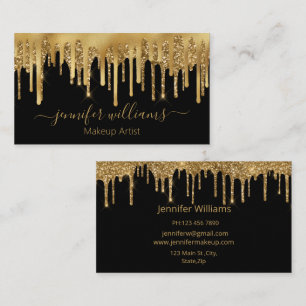 makeup artist black gold dripping glitters stylish business card