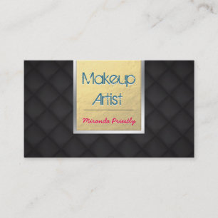 Makeup Artist Black Leather Texture Gold Strip Appointment Card