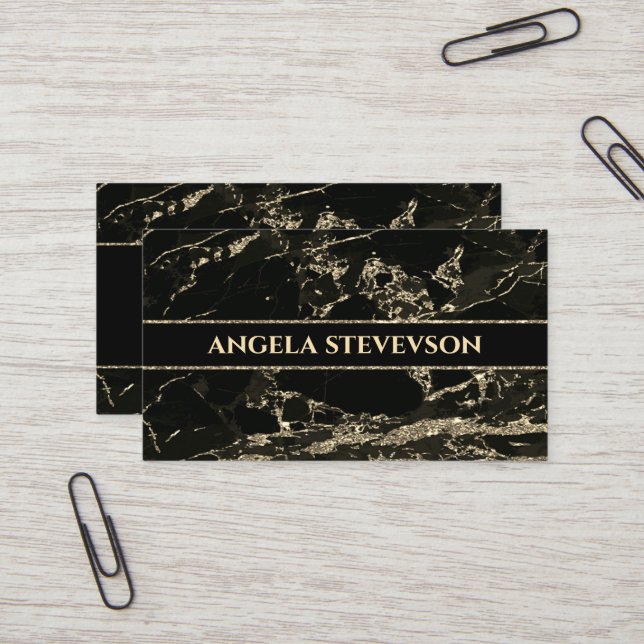 Makeup Artist Black Marble Gold Business Card (Front/Back In Situ)