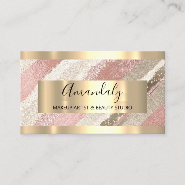 Makeup Artist Blogger Influencer Rose Gold Framed Business Card (Front)