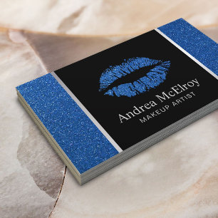 Makeup Artist Blue Glitter Lips Modern Salon Business Card