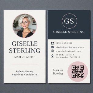 Makeup Artist Blush & Navy Photo QR Code  Business Card