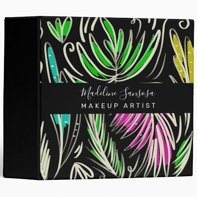 Makeup Artist Bright Jungle Doodles Black Binder (Front/Spine)