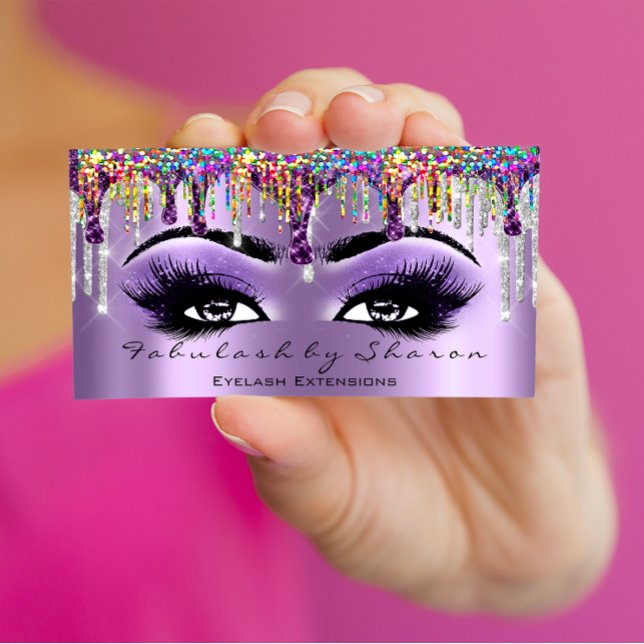 Makeup Artist Brow Eyelash Drips Purple Holograph Business Card (Makeup Artist Brow Eyelash Drips Purple Holograph Business Card)