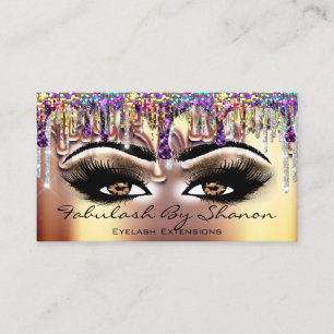 Makeup Artist Brown Eyelash Gold Drips Holograph Business Card