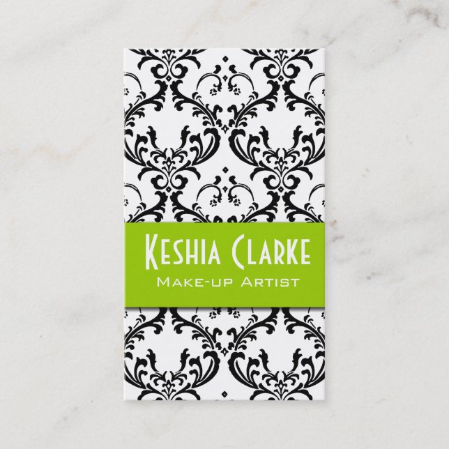 Makeup Artist Business Card Damask Green (Front)