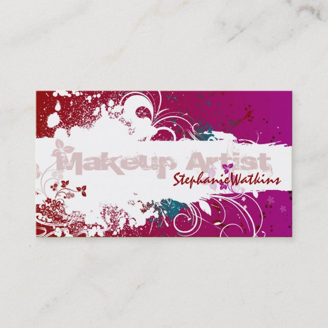 Makeup Artist Business Card Grunge Splatter Red (Front)