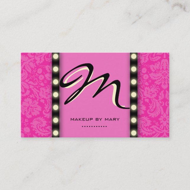 Makeup Artist Business Card Lights Pink Monogram (Front)