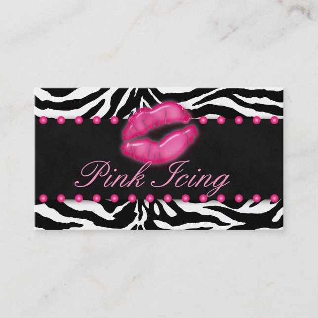 Makeup Artist Business Card Zebra Pink Dots Lips (Front)
