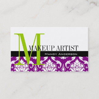 Makeup Artist Business Cards Purple Damask