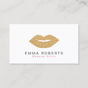 Makeup Artist Chic Gold Leopard Print Lips Business Card